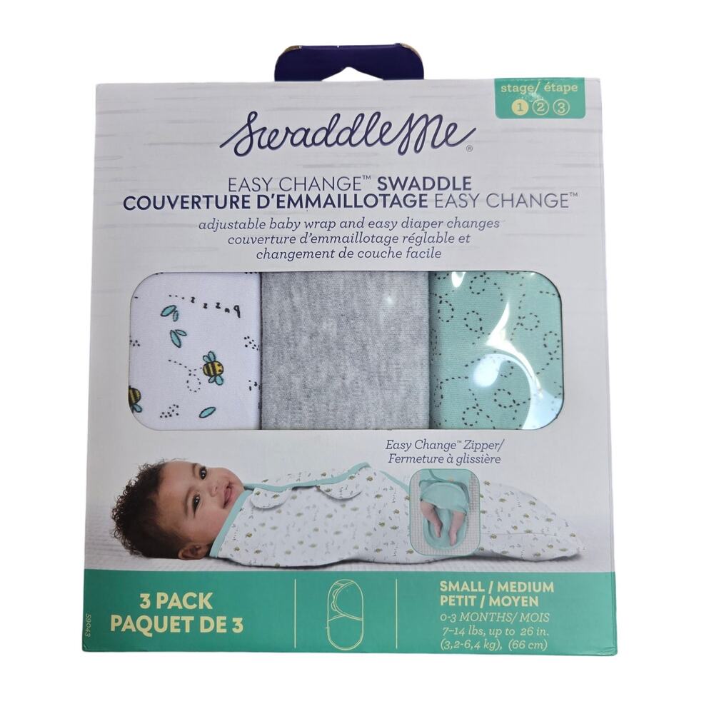 SwaddleMe by Ingenuity Easy Change Baby Swaddle in Size Small/Medium 3-Pack